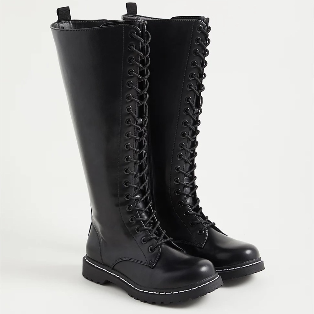 TORRID COMBAT KNEE BOOT - FAUX LEATHER BLACK (WW)